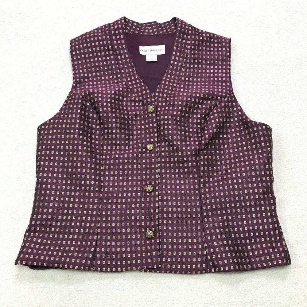 First Issue Sleeveless Top Womens Large Burgundy Button Up Preppy Office Siren
